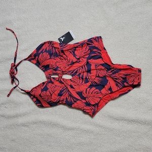 Sea Angel Navy & Red One Piece Knot-front Swimsuit, Size Lg